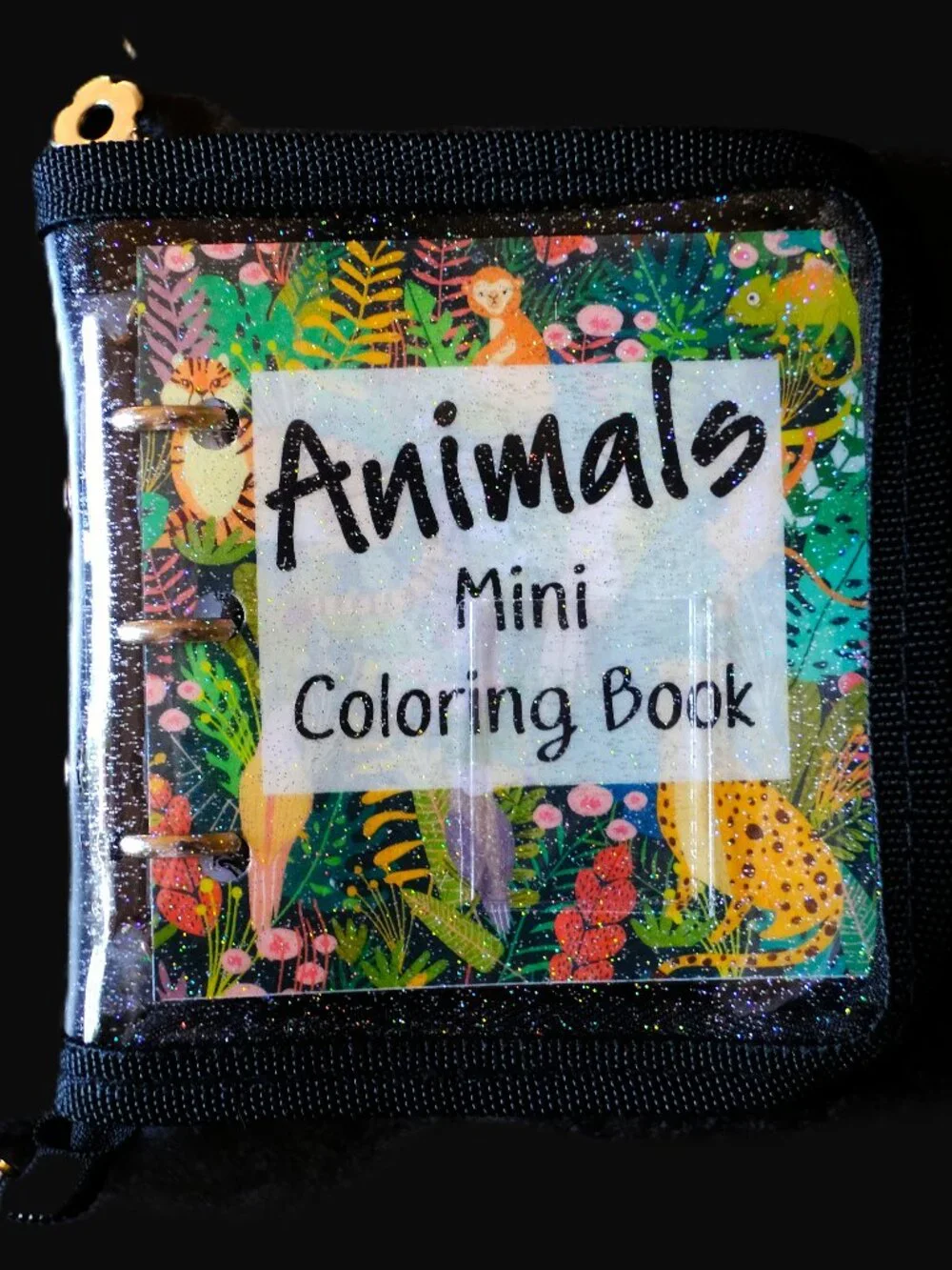 Mini Coloring Book, Animals, Handmade, 3 ring binder, zipper cover, pencils